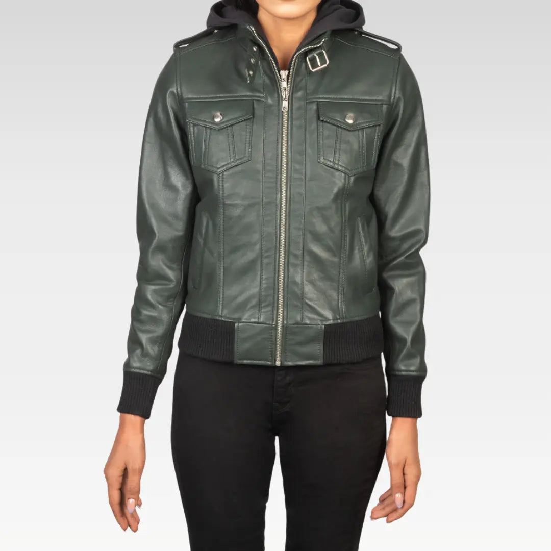 Roslyn Hooded Leather Bomber Jacket - Image 7