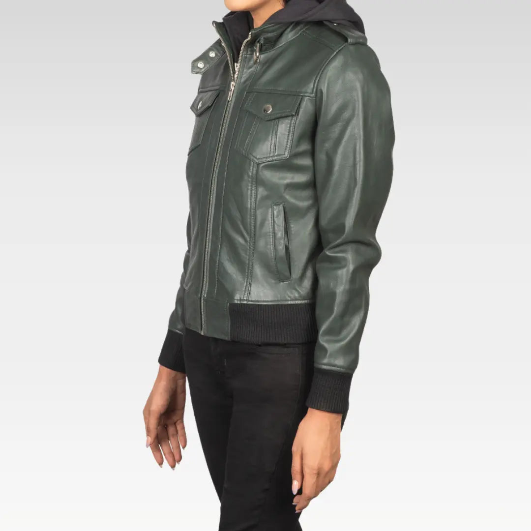 Roslyn Hooded Leather Bomber Jacket - Image 8