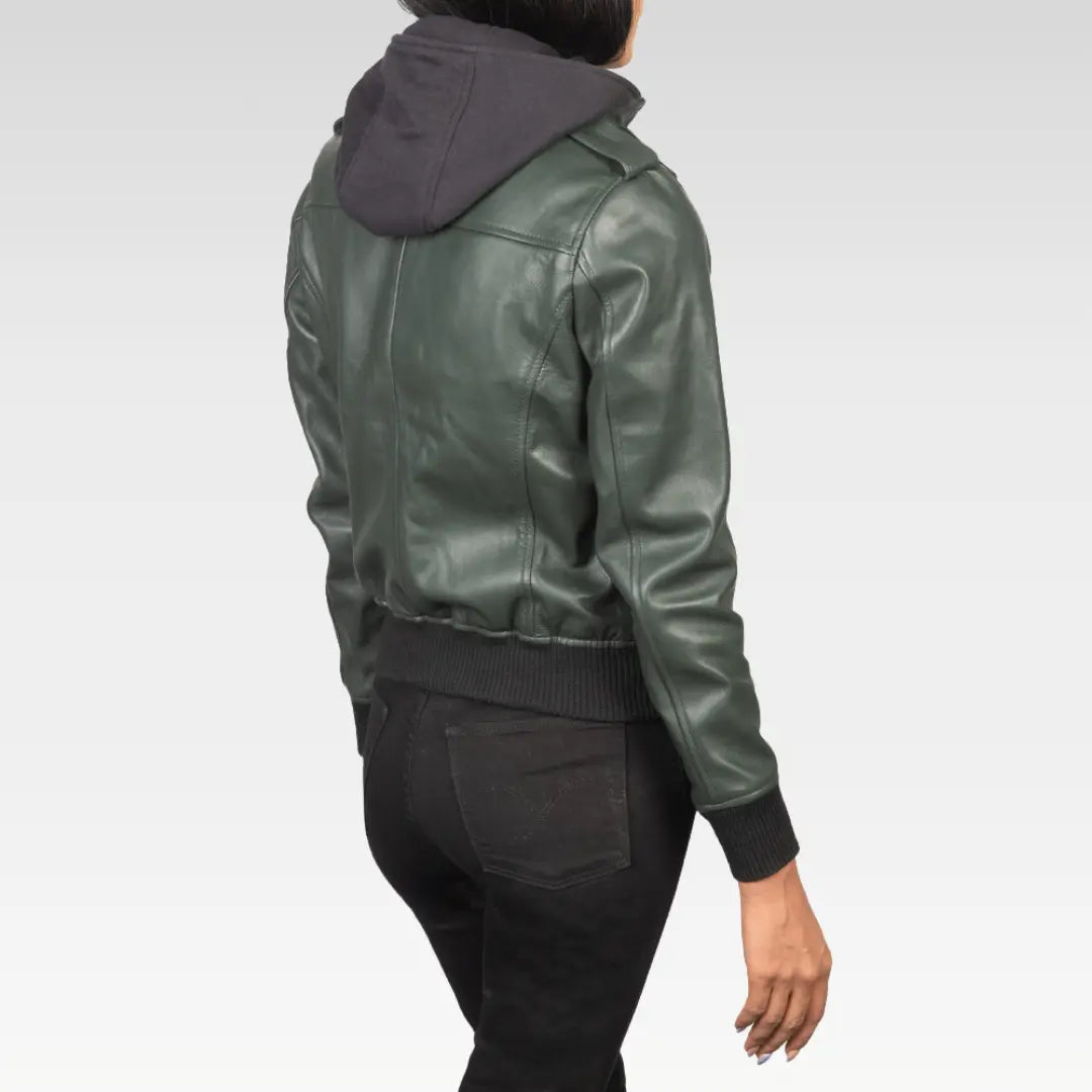 Roslyn Hooded Leather Bomber Jacket - Image 9