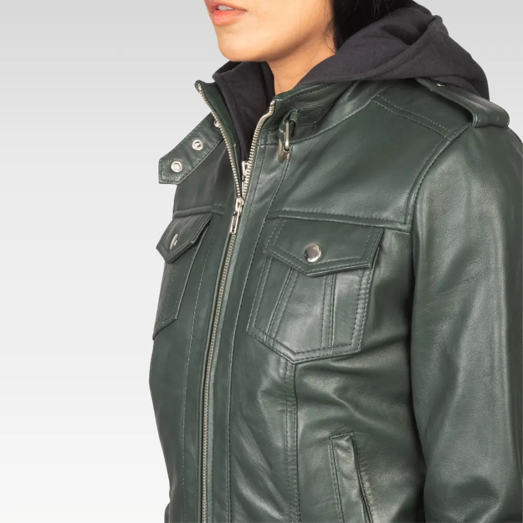 Roslyn Hooded Leather Bomber Jacket - Image 10