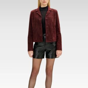 Lambskin Leather Short Suede Jacket - Burgundy