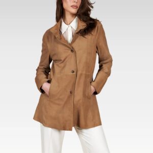 Cora - Beige Suede Unlined Leather Trench Coat