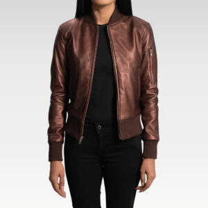 Reida Maroon Leather Bomber Jacket