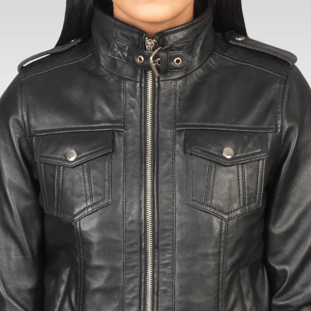 Roslyn Hooded Leather Bomber Jacket - Image 5