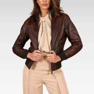 Dark brown lamb leather bomber jacket