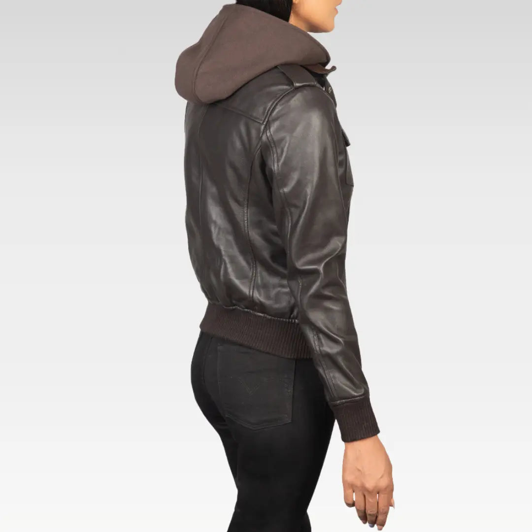 Roslyn Hooded Leather Bomber Jacket - Image 13