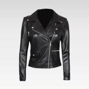 Women's Asymmetrical Amber Black Leather Biker Jacket
