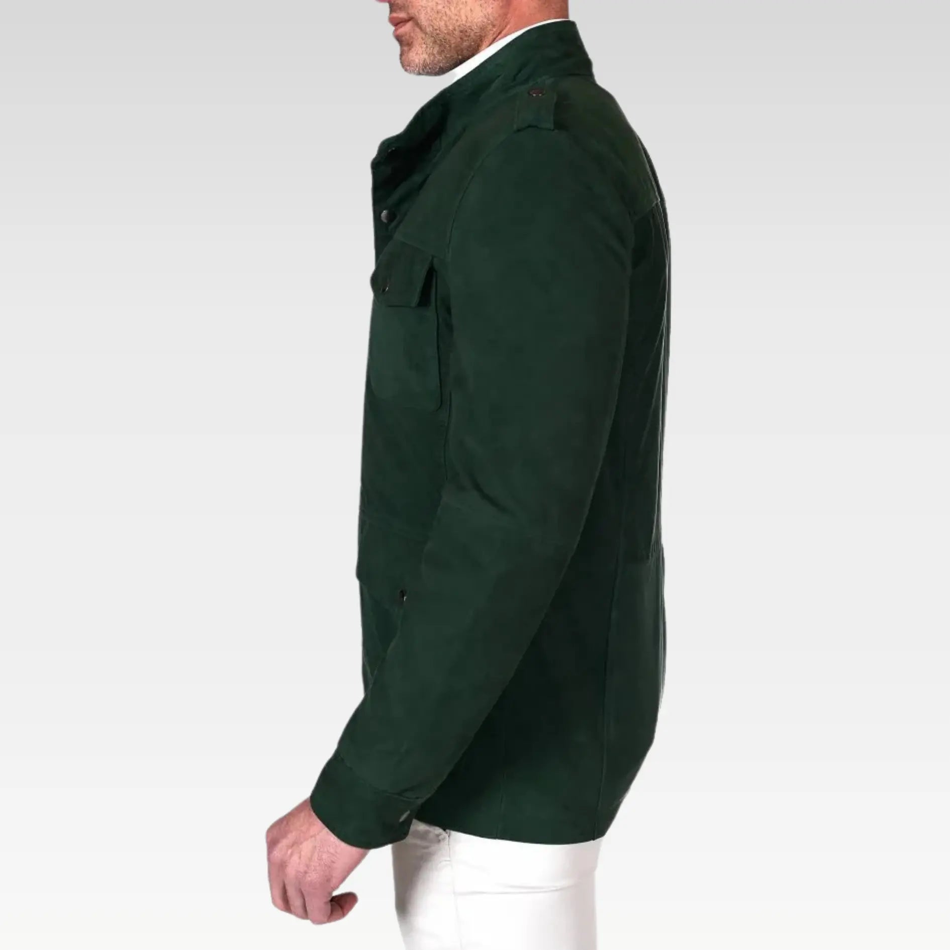 Axel - Green suede leather saharan jacket with patch pockets - Image 7