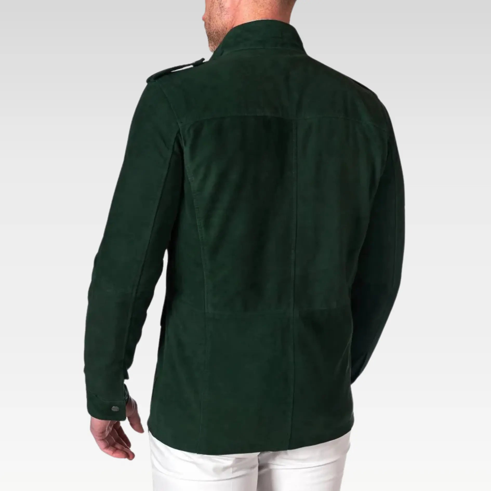 Axel - Green suede leather saharan jacket with patch pockets - Image 9