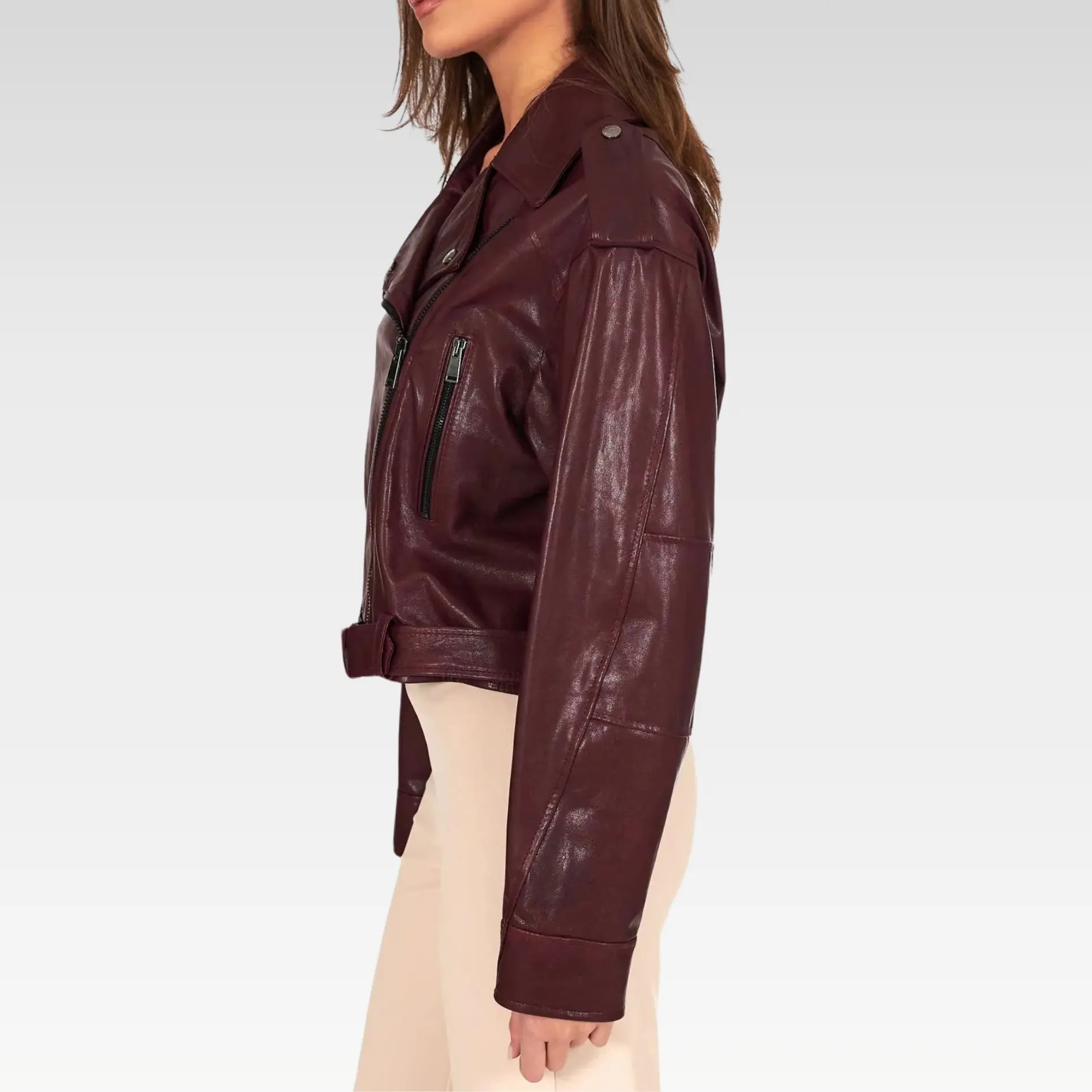 Bordeaux Leather Biker Jacket - Image 6