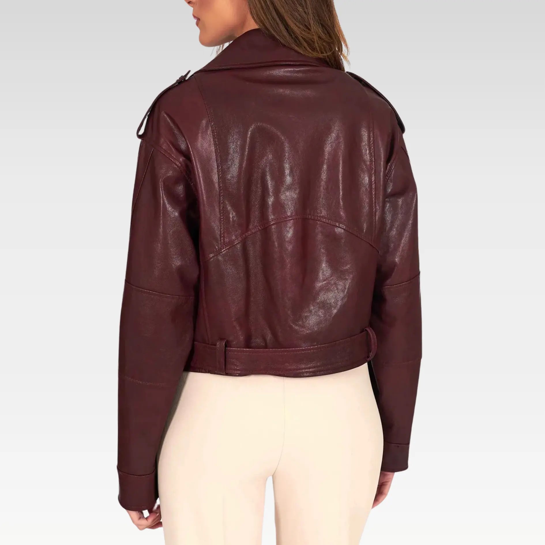 Bordeaux Leather Biker Jacket - Image 7