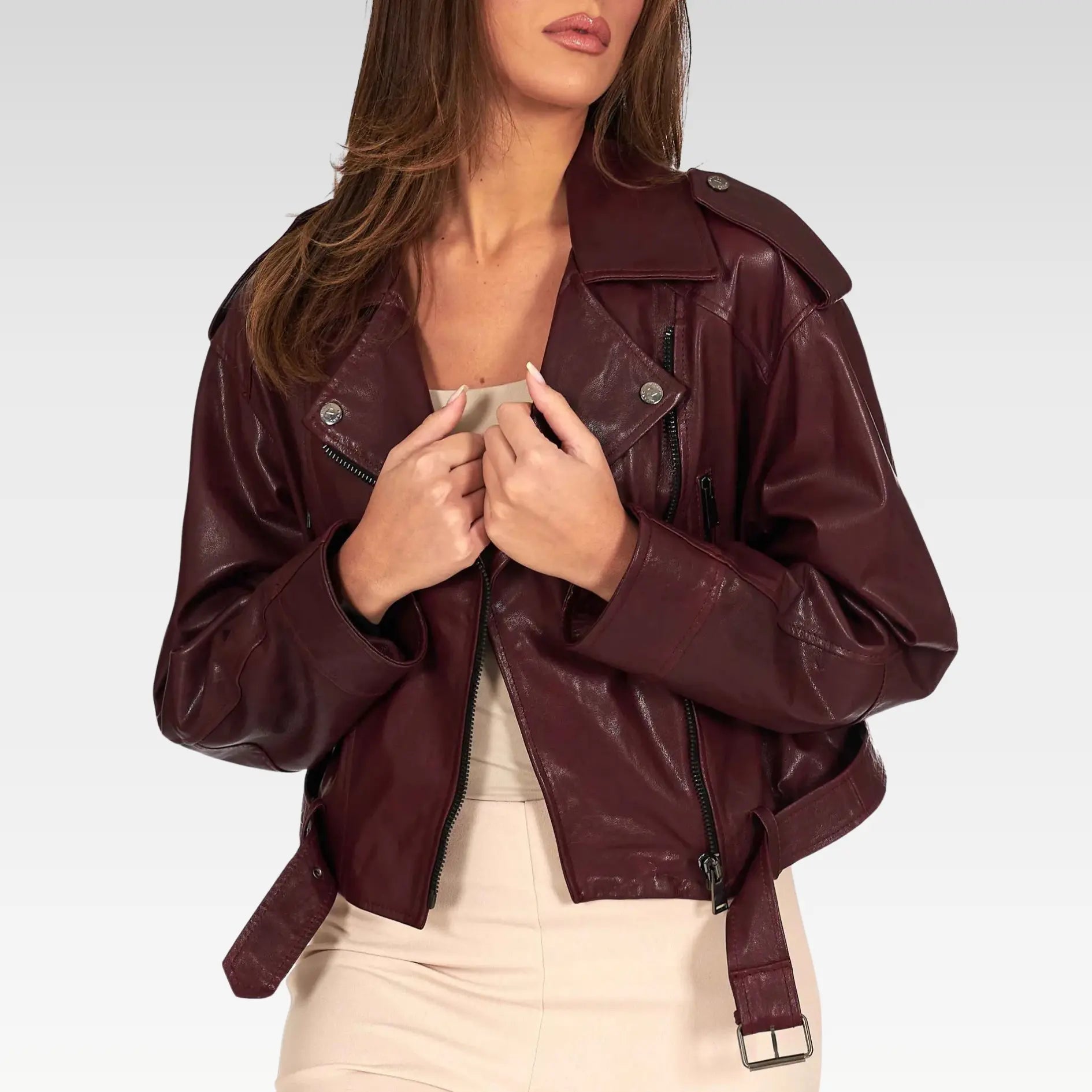 Bordeaux Leather Biker Jacket - Image 4