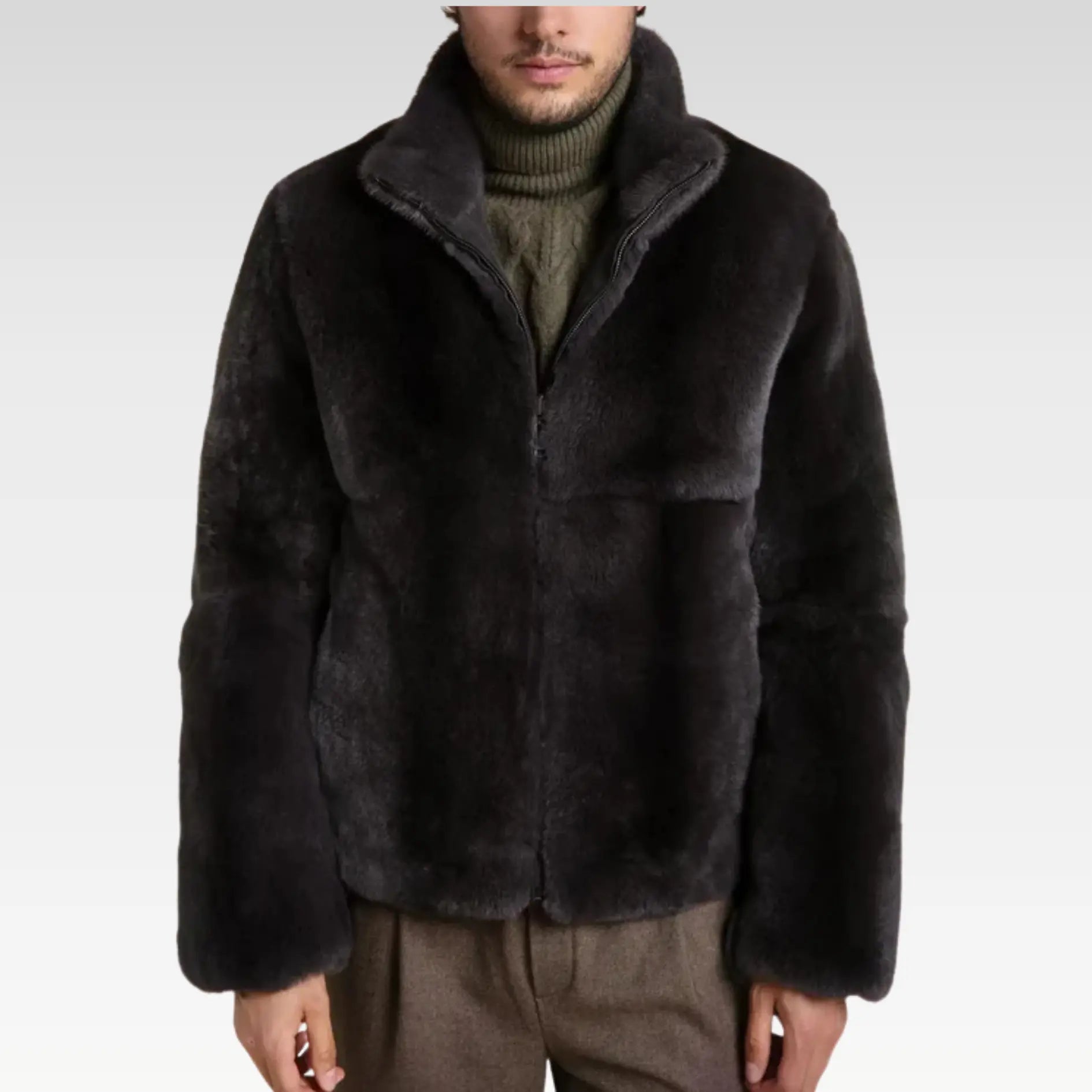Brown fur jacket men - Image 3