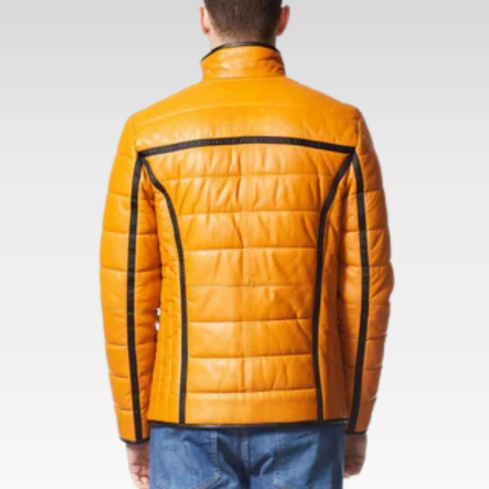 CAGE Yellow Padded Men's Premium Quilted Puffer Leather Jacket - Image 3