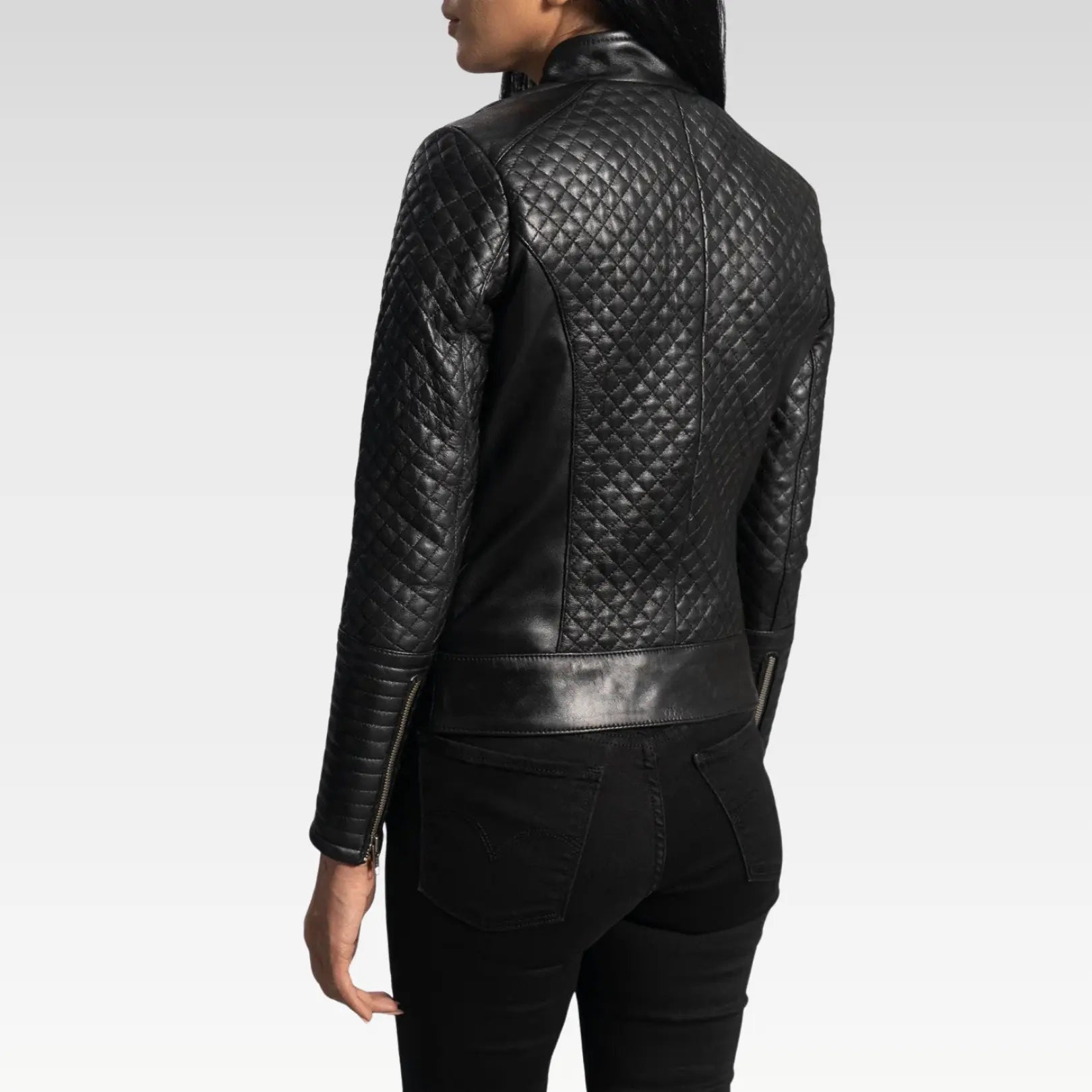 Back view highlighting the smooth aniline leather and classic silhouette of the Cityscape Black Leather Biker Jacket.