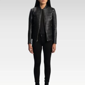 Front view of Cityscape Black Leather Biker Jacket made from 100% genuine sheepskin leather with an aniline finish.