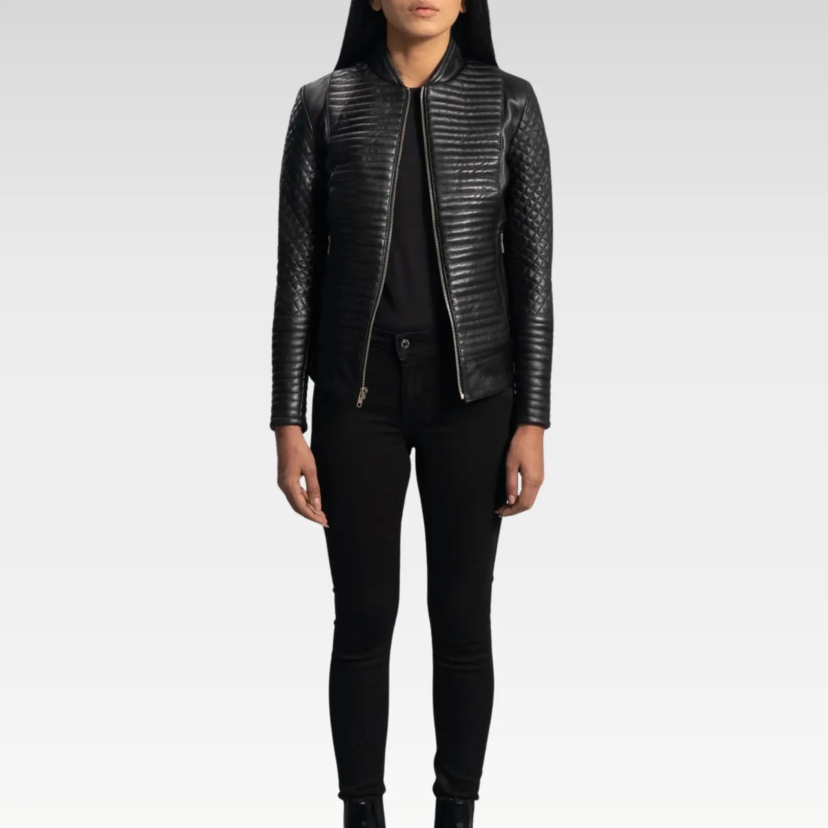 Front view of Cityscape Black Leather Biker Jacket made from 100% genuine sheepskin leather with an aniline finish.