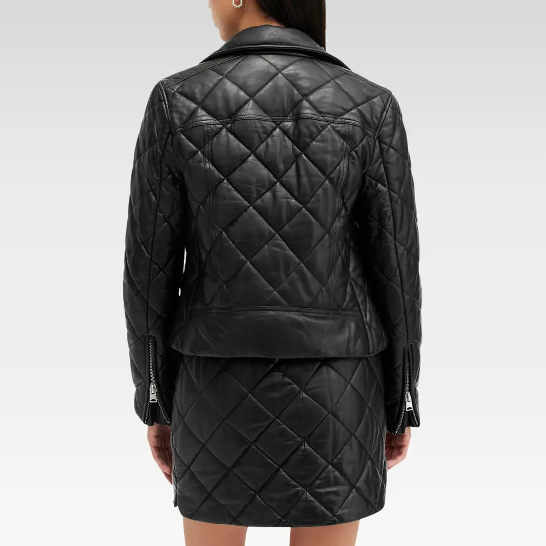 Back view of the Dalby black quilted moto leather jacket, showing premium stitching and sleek biker design in genuine leather.