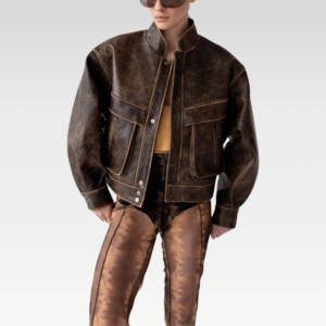 Distressed Brown Oversized Utility Jacket