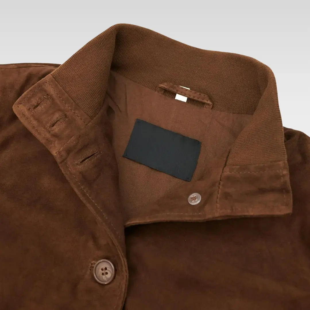 Faty - Suede Leather Bomber Jacket With Buttons - Image 8