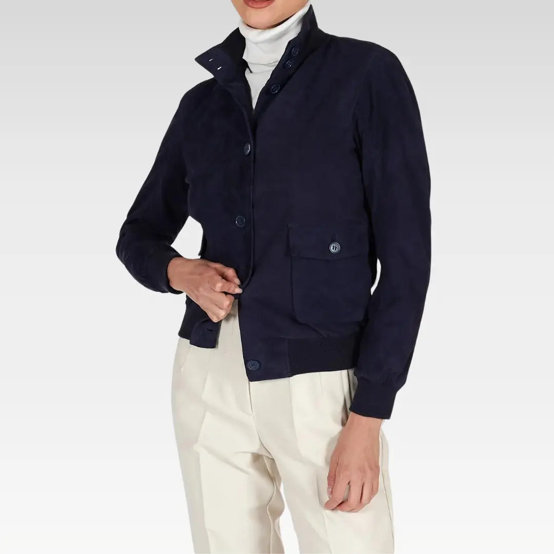 Faty - Suede Leather Bomber Jacket With Buttons - Image 10