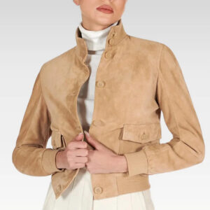 Faty - Suede Leather Bomber Jacket With Buttons