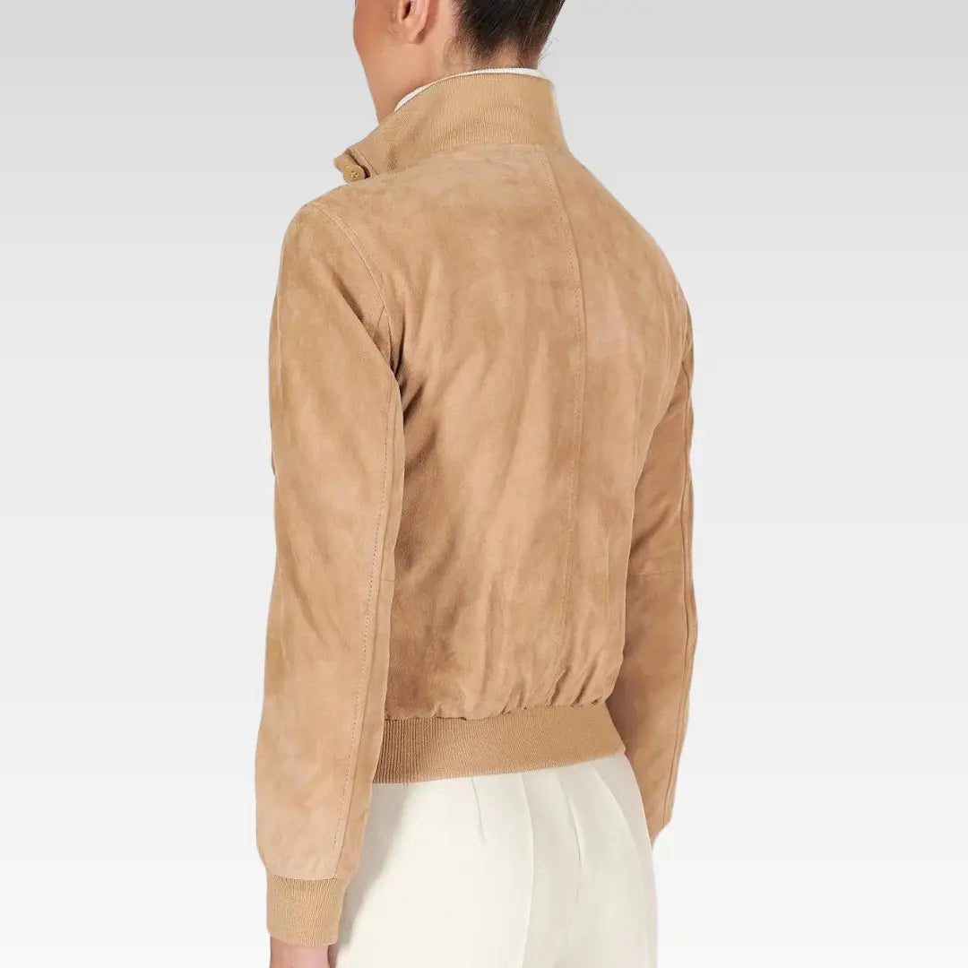Faty - Suede Leather Bomber Jacket With Buttons - Image 3