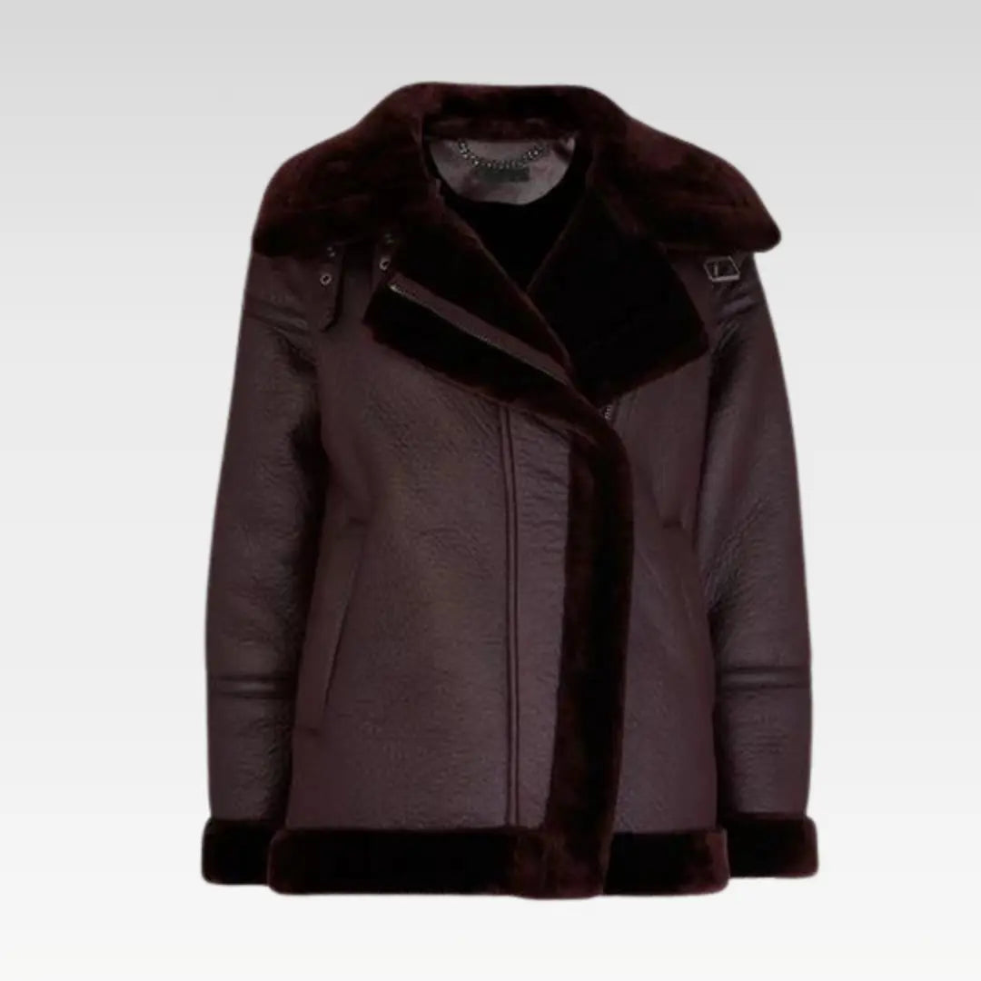 LAUREN FAUX FUR SHEARLING BIKER LEATHER
