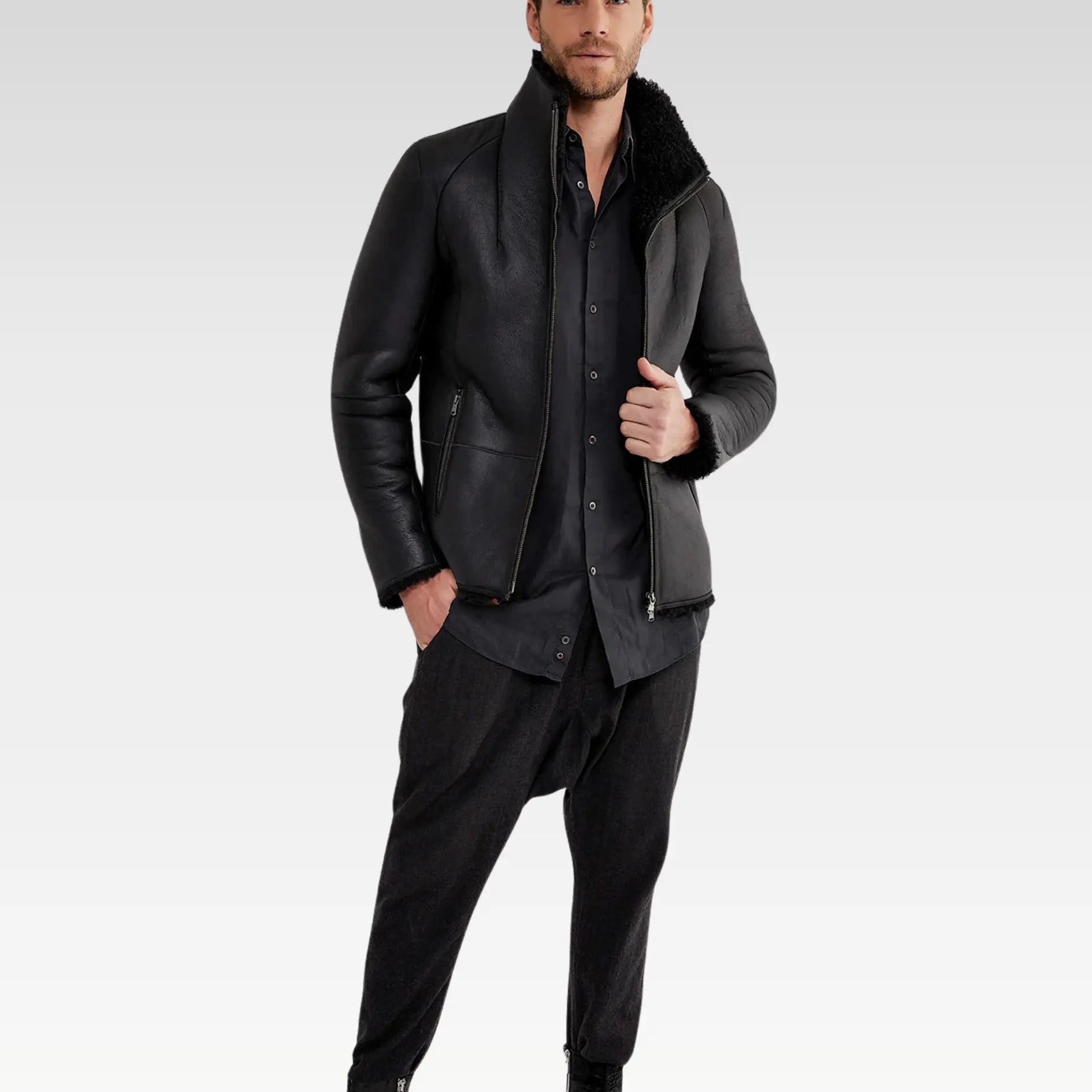 Leo - Black Shearling Jacket - Image 2