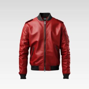 Men Stylish Red Bomber Leather Jacket