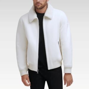 Faux Shearling Bomber Jacket with Faux Fur Collar