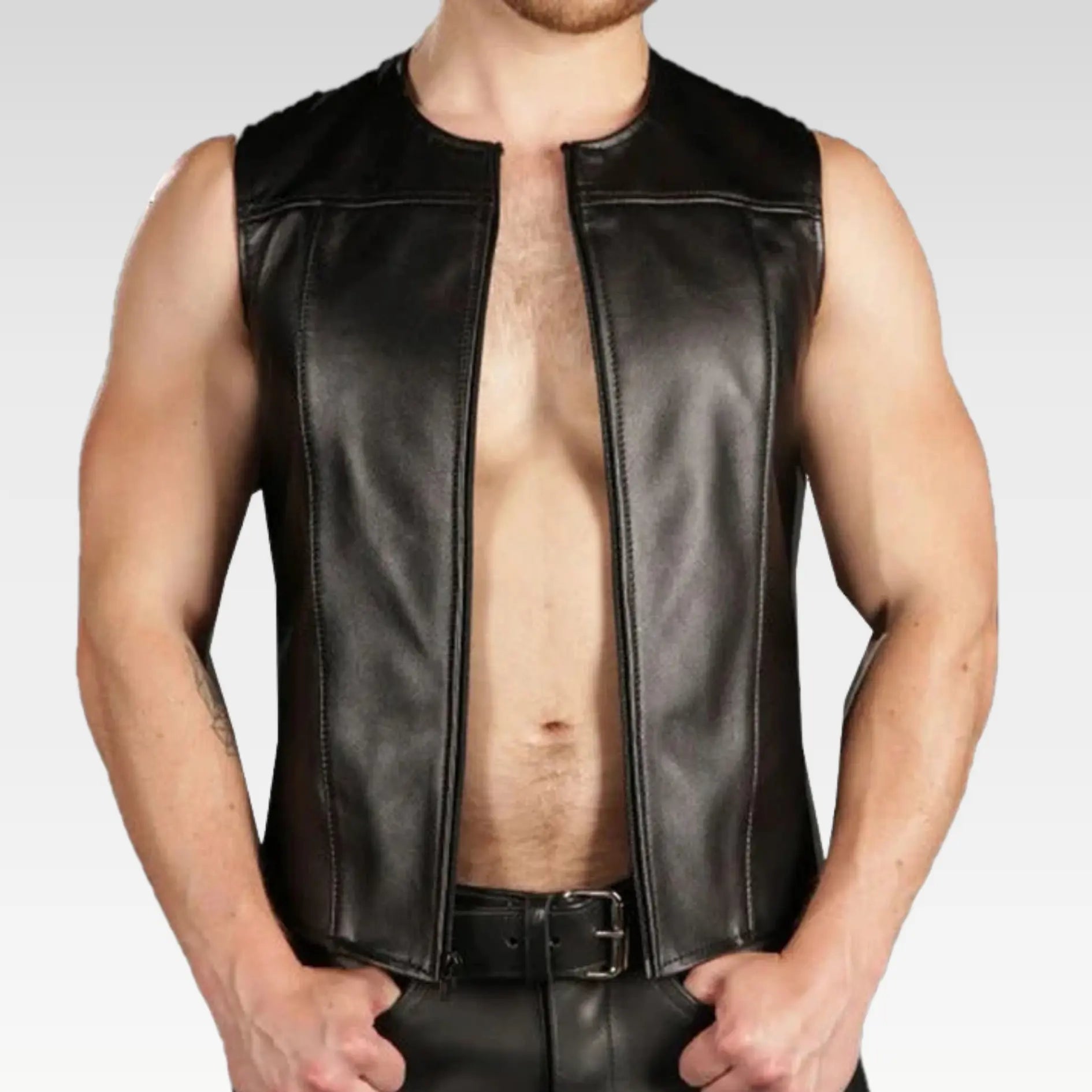 Men's Genuine Leather Sleeveless Vest