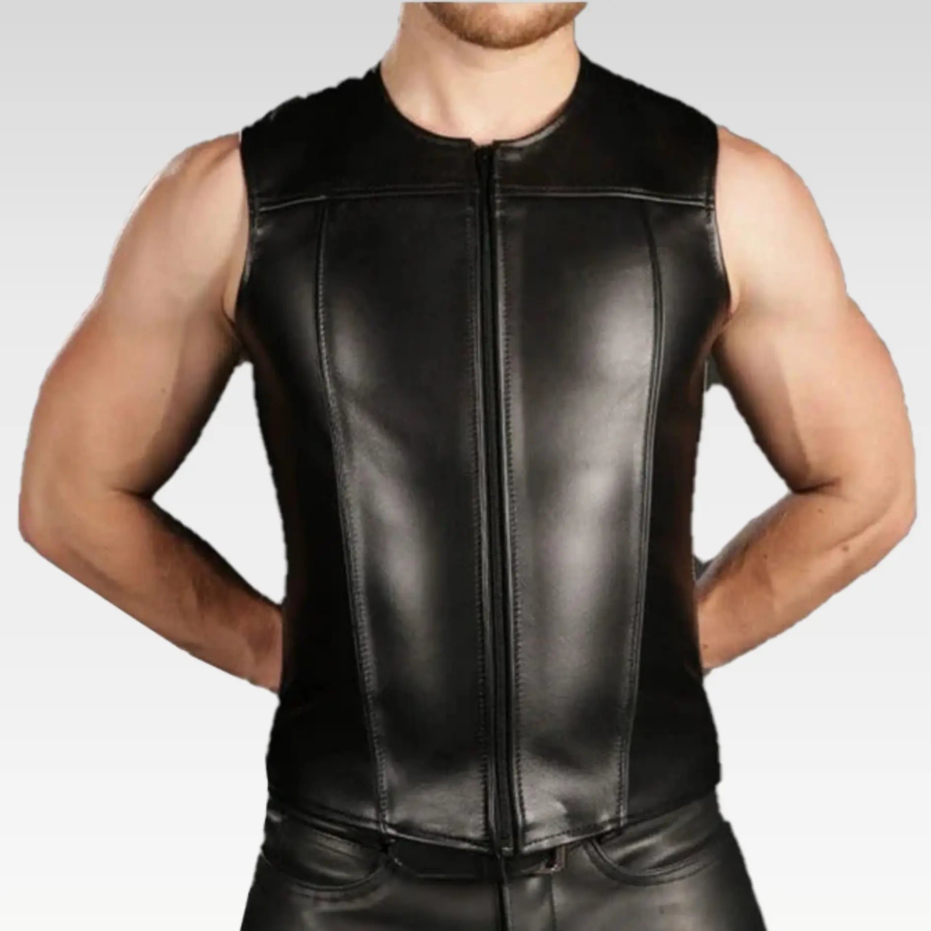 Men's Genuine Leather Sleeveless Vest - Image 2