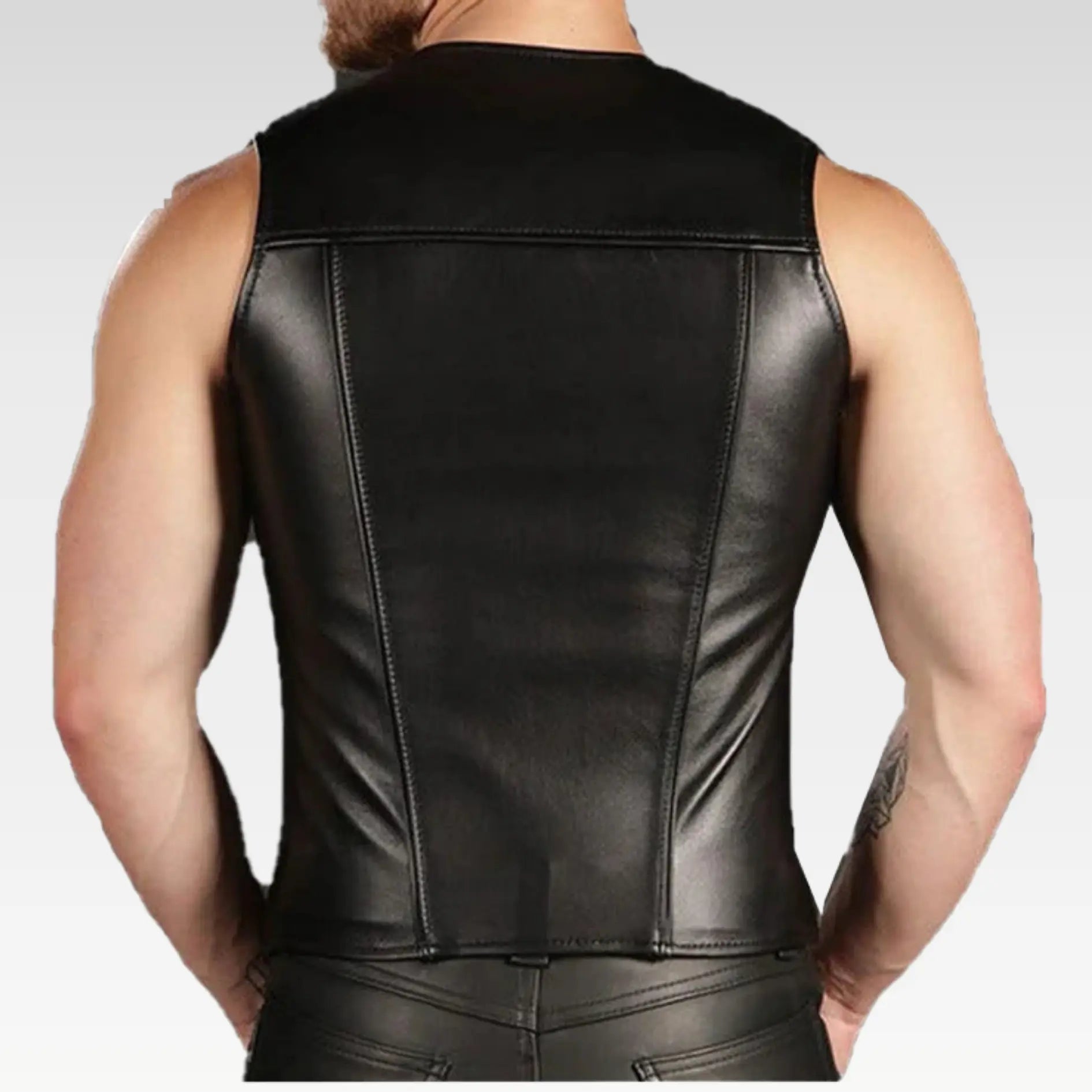Men's Genuine Leather Sleeveless Vest - Image 3
