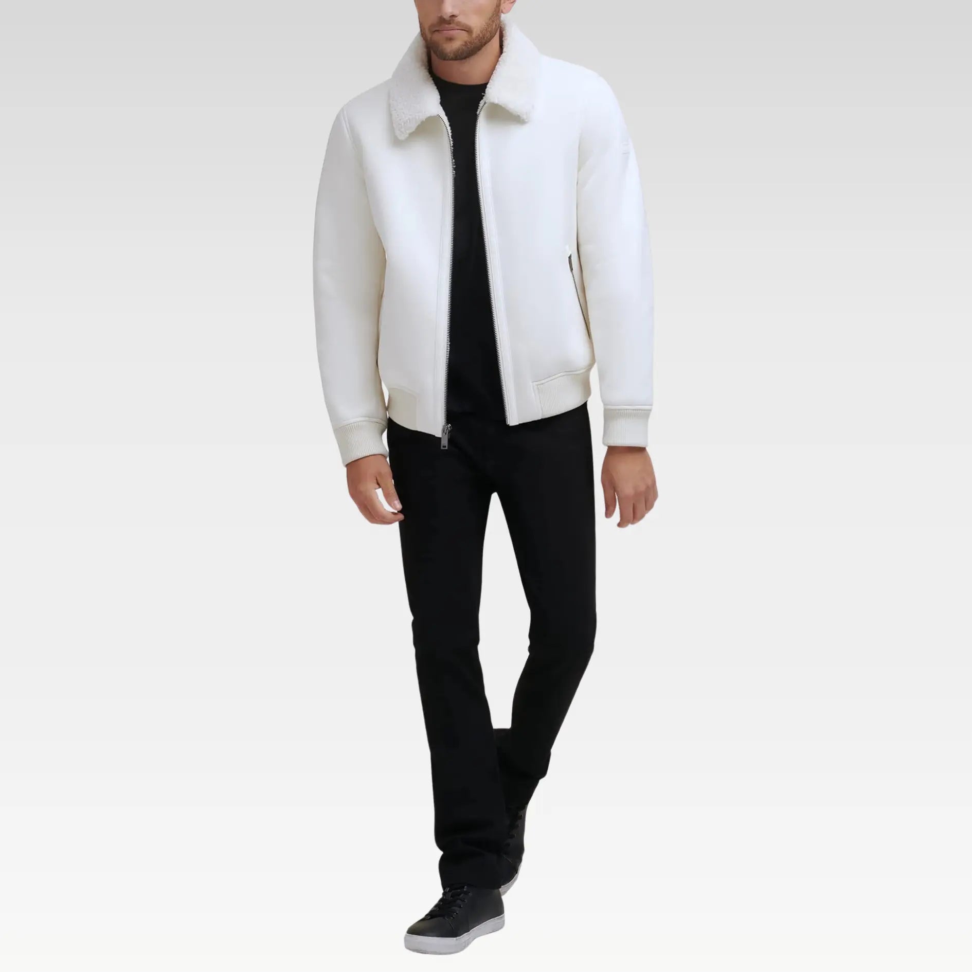 Men's Shearling Bomber Jacket with Fur Collar and Fur Coat - Image 5