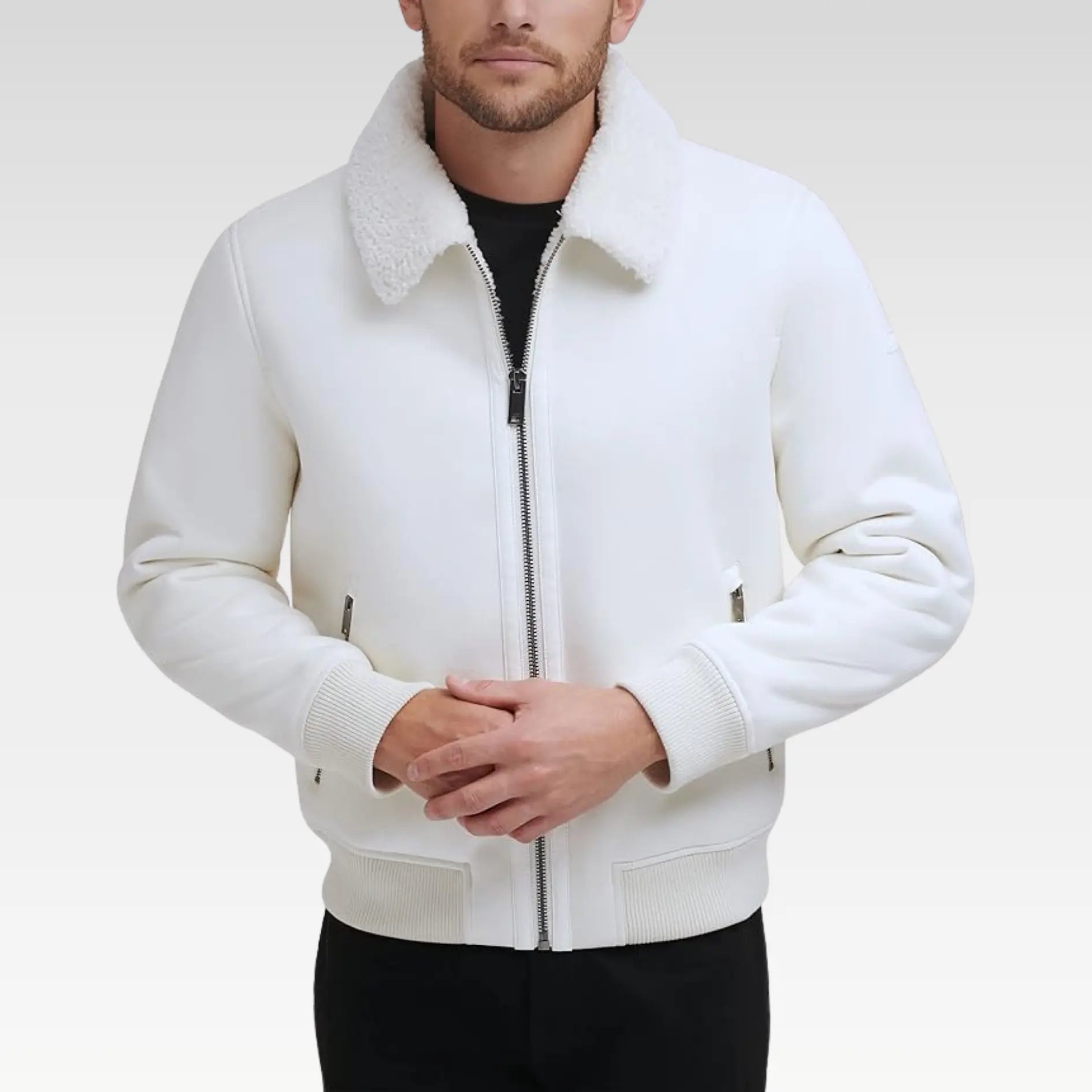 Men's Shearling Bomber Jacket with Fur Collar and Fur Coat - Image 2