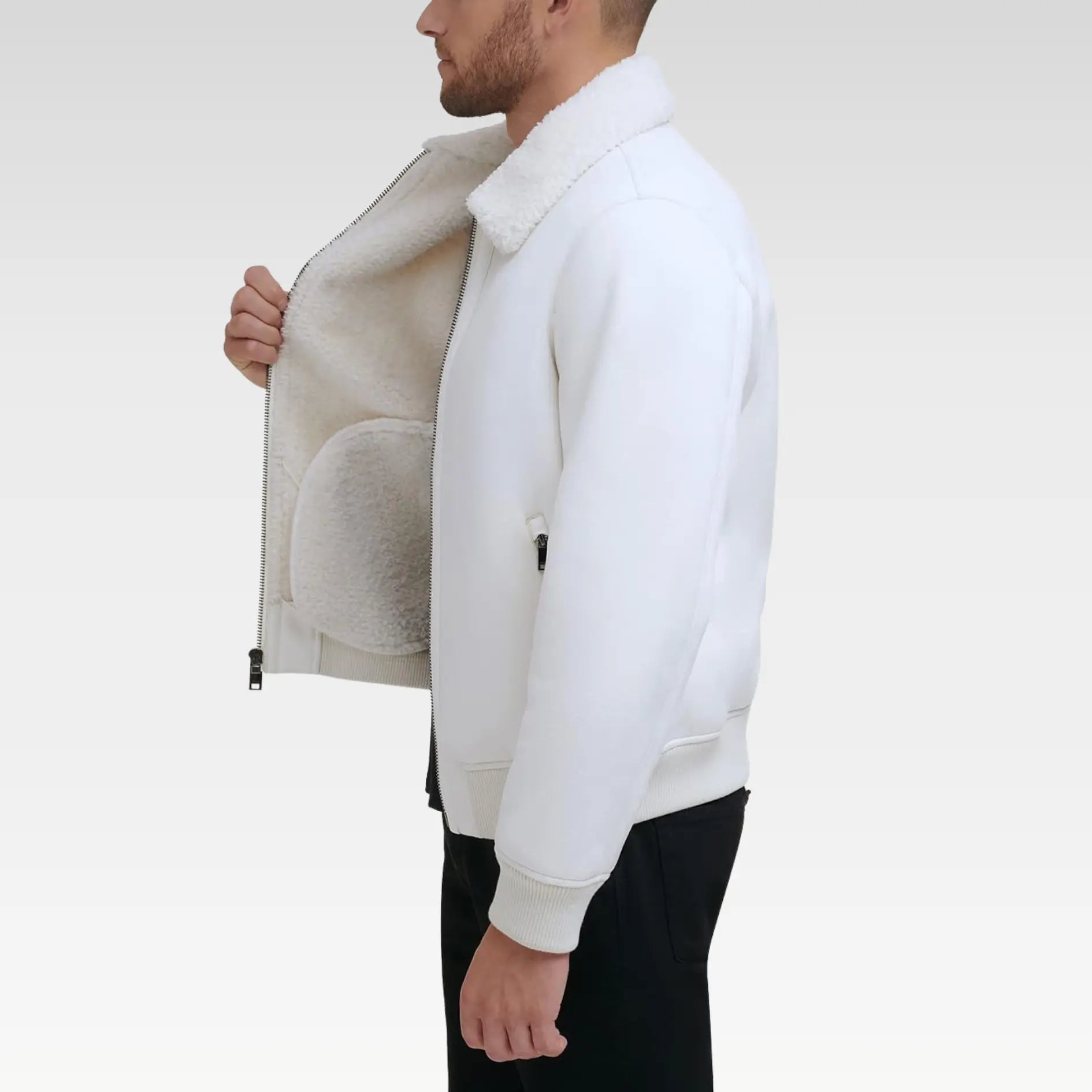 Men's Shearling Bomber Jacket with Fur Collar and Fur Coat - Image 3