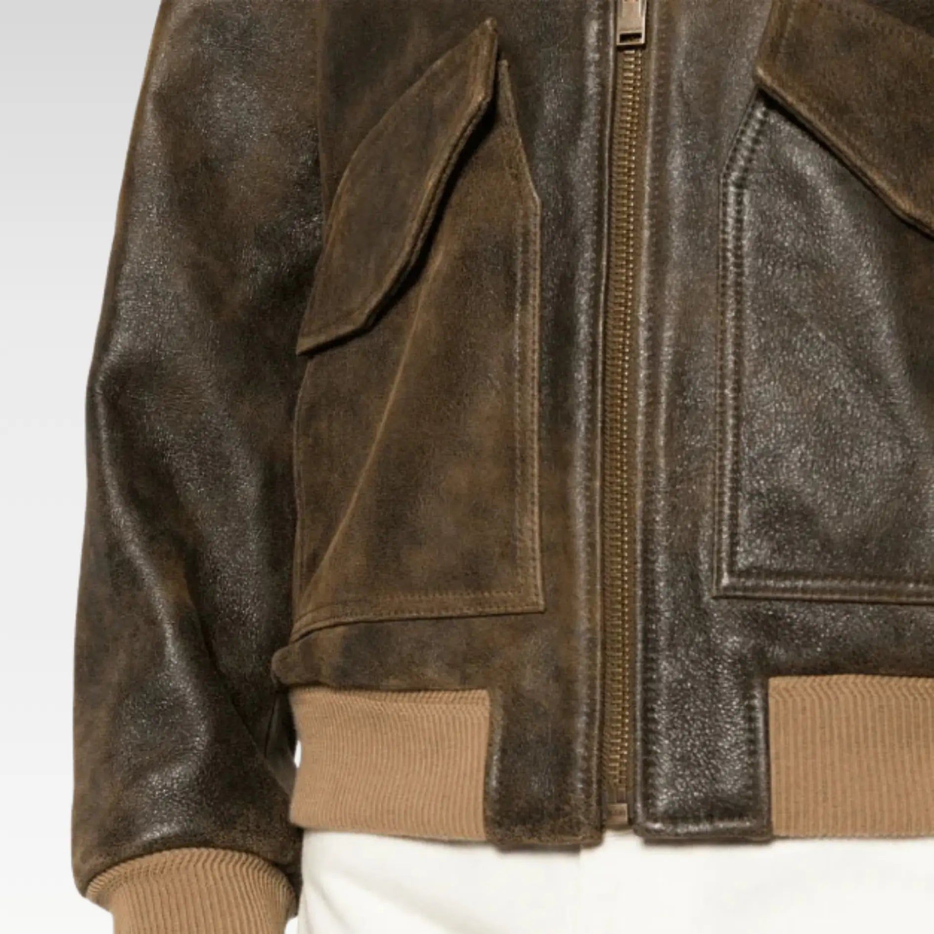 Men's Vintage Shearling Bomber Leather Jacket In Dark Brown - Image 2