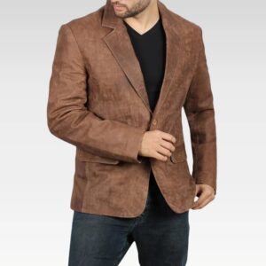 Mens Exclusive Two Button Real Leather Brown Blazer