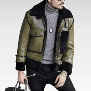 Mens Green RAF Sheepskin Shearling Aviator Jacket