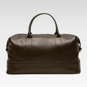 Front view of the Obsidian Premium Leather Duffle featuring structured shape, smooth zipper closure, and sturdy top handles for everyday use.