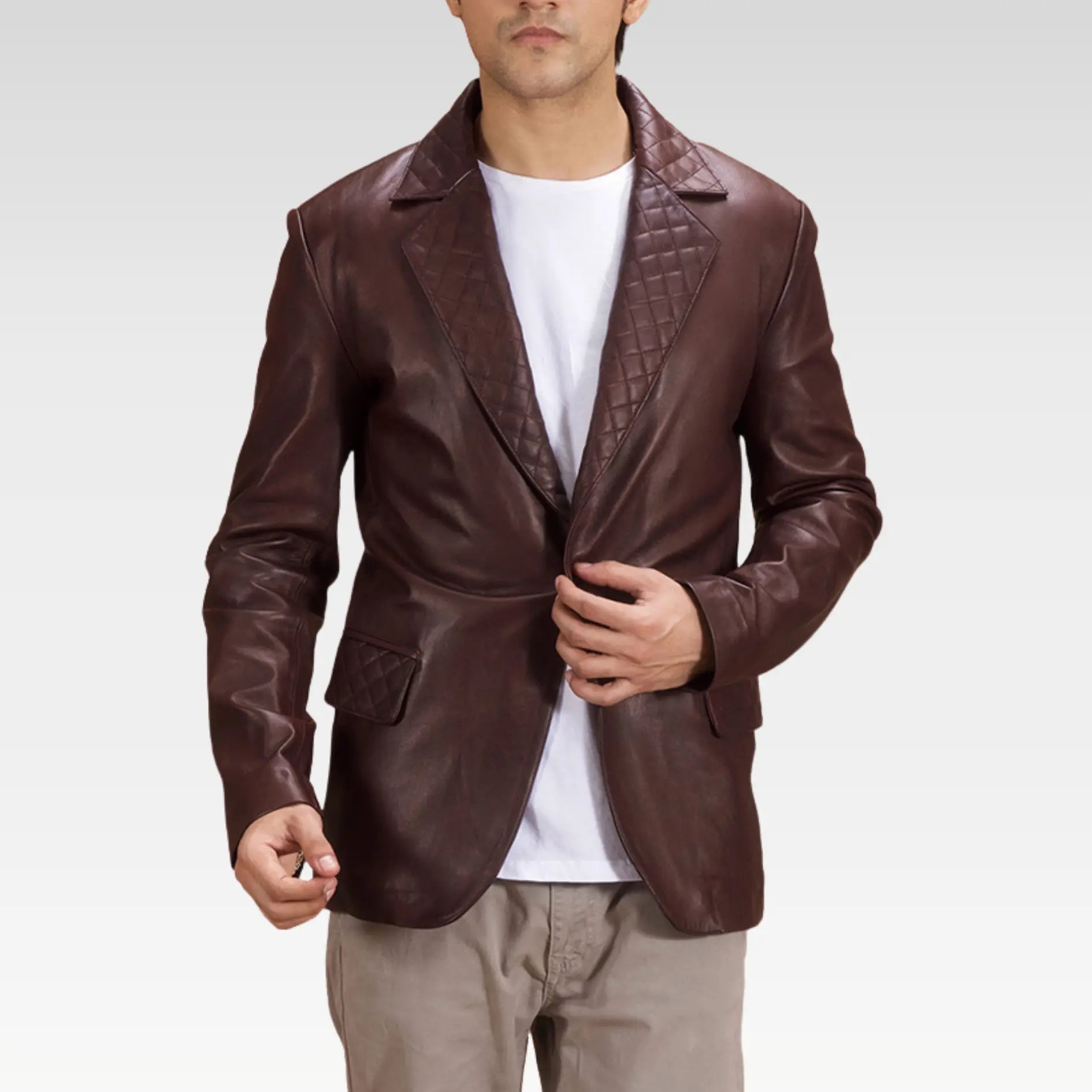 Garnet Quilted Maroon Leather Blazer