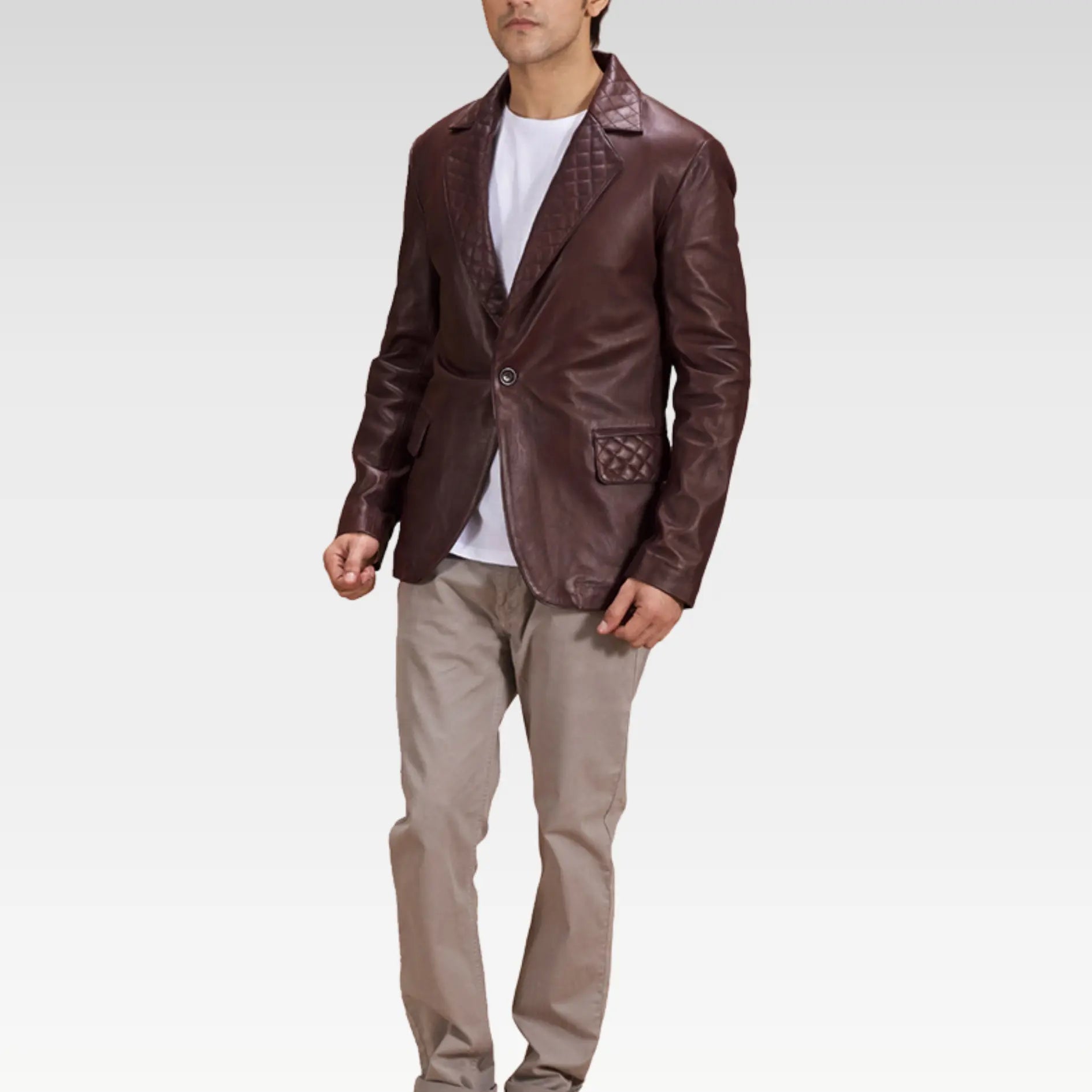 Garnet Quilted Maroon Leather Blazer - Image 3
