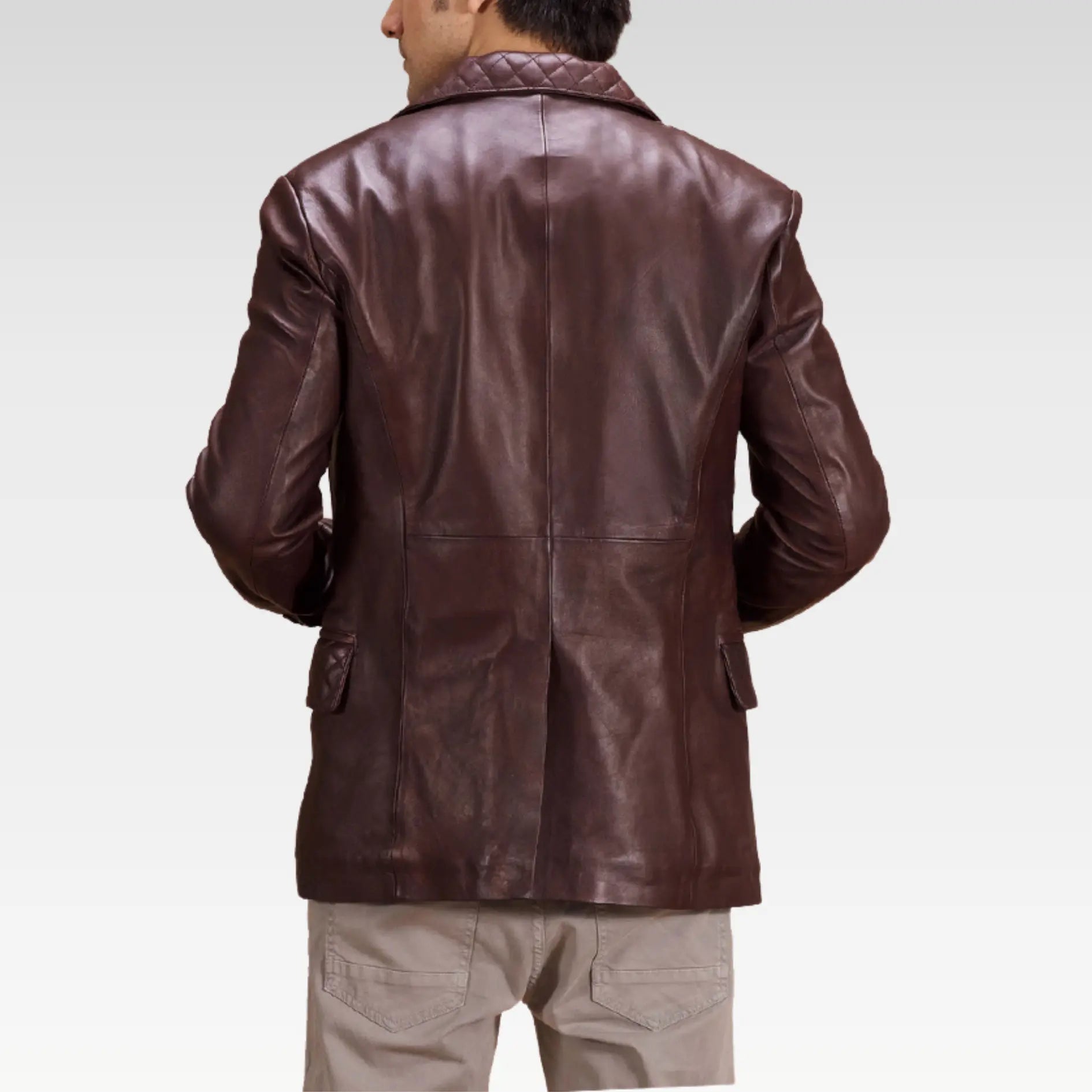 Garnet Quilted Maroon Leather Blazer - Image 5