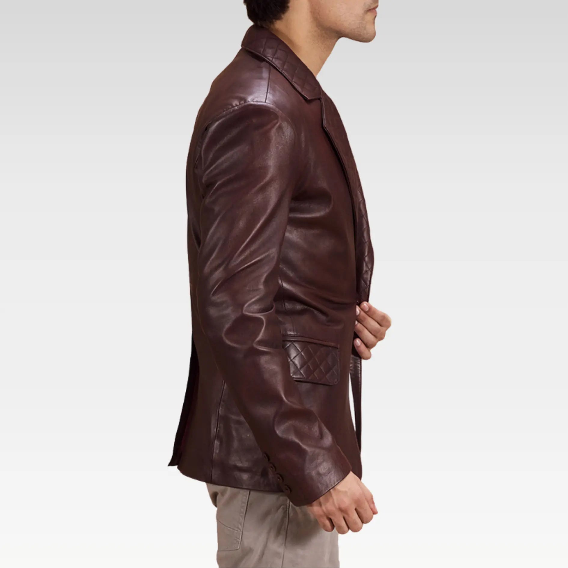 Garnet Quilted Maroon Leather Blazer - Image 4
