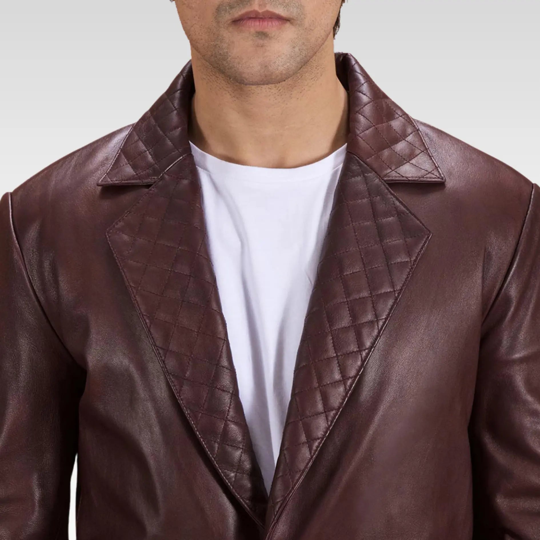Garnet Quilted Maroon Leather Blazer - Image 2