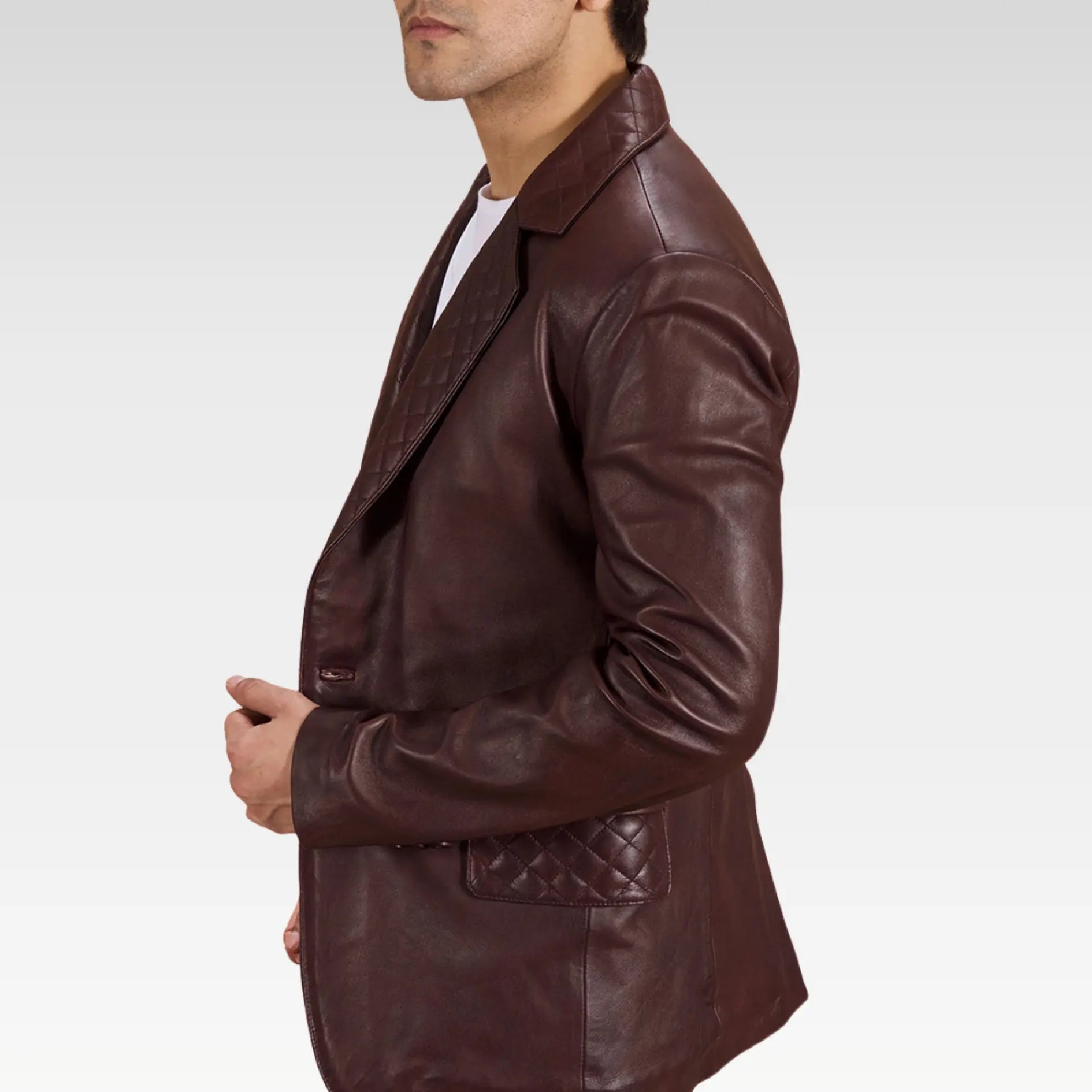 Garnet Quilted Maroon Leather Blazer - Image 6