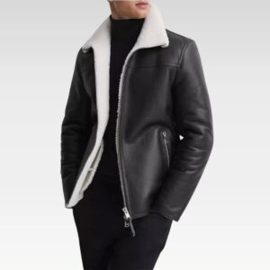 Richard Black Trimmed Shearling Leather Jacket
