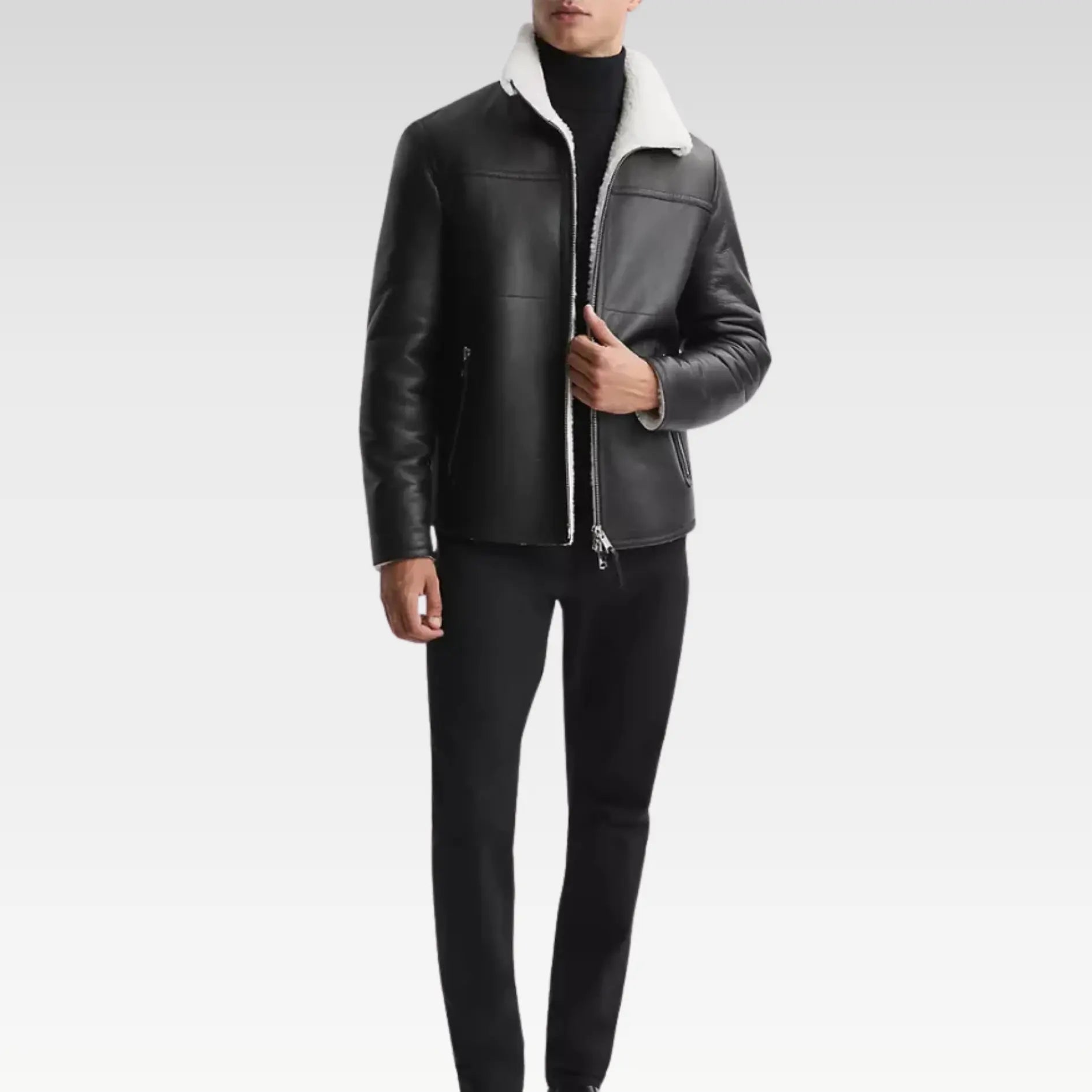 Richard Black Trimmed Shearling Leather Jacket - Image 2