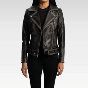 Rumy Distressed Brown Leather Biker Jacket